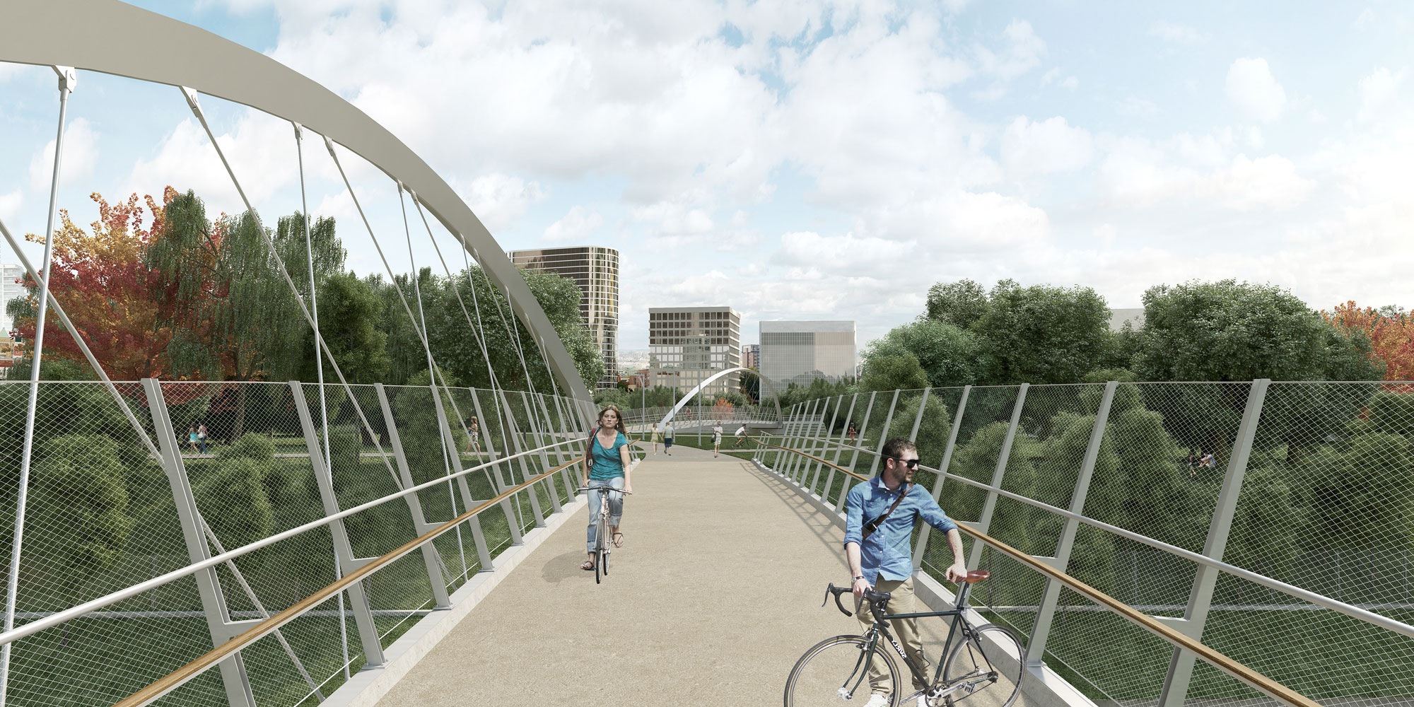 View of the south Fort York pedestrian and bicycle bridge looking north. BUILD TORONTO.