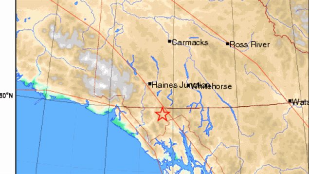 星期日加拿大BC省北部发生地震的位置